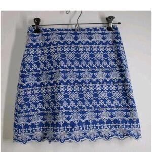 Loft 4 Bright Blue White Embroidered Floral Eyelet Scalloped Skirt Double Layere